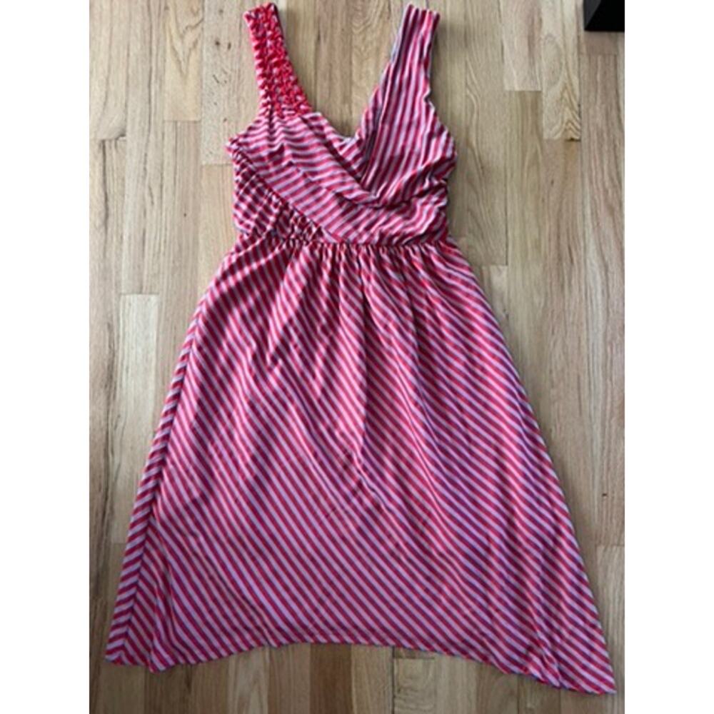 Esley Red Gray Stripe Summer Strap Dress Ruching Drapery Y2K Vacation (size S)